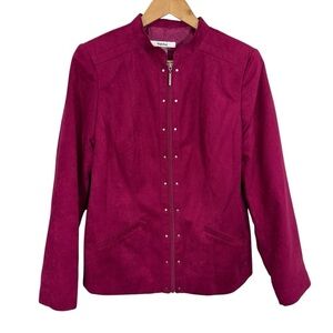 TanJay Faux Suede Full Zip Jacket Womens 8 Magenta Pink Classy Casual Coat EUC